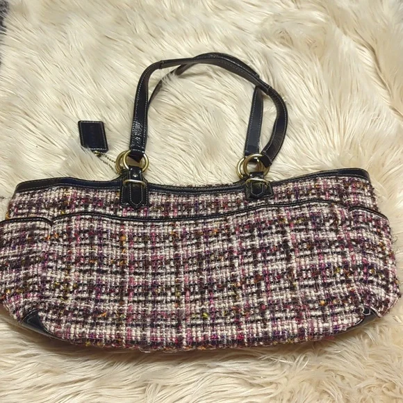 Vintage Y2K Coach Tweed Shoulder Bag Purse Tote - Picture 4 of 9